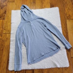 Duckworth Polaris Henley Hoodie Women's XL Blue Merino Wool Blend Waffle Knit